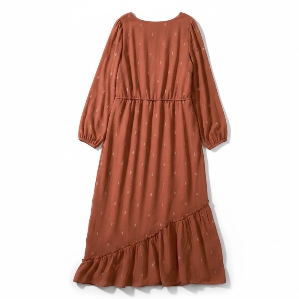 All Worthy Midi Dress Womens XL Terracotta Gold Embroidered Boho Long Sleeve - Picture 2 of 8